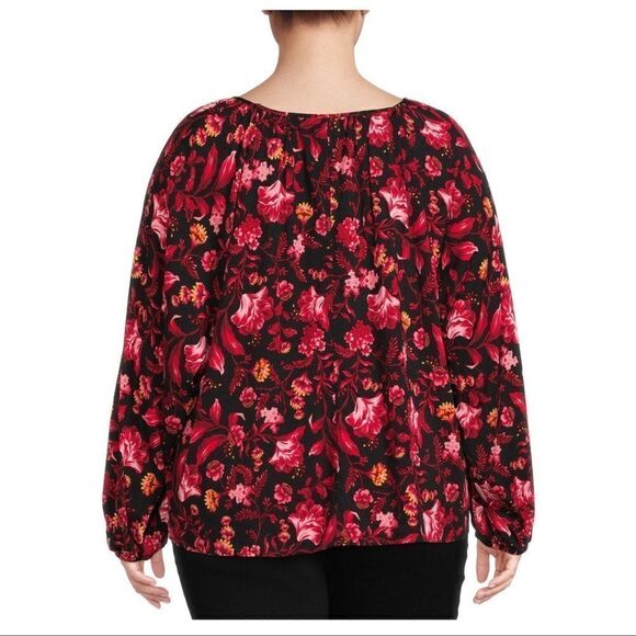 Terra & Sky Plus Size Peasant Floral Blouse Top 3X - Picture 2 of 5
